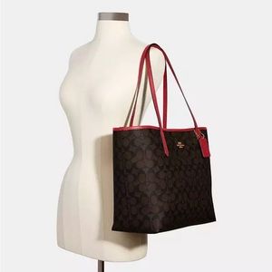 *Brand NEW* COACH City Tote In Signature Canvas Large Purse -Gold/Brown 1941 Red